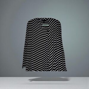 AB Studio Black & White Striped Cardigan – Women’s Open Front Layering Top M